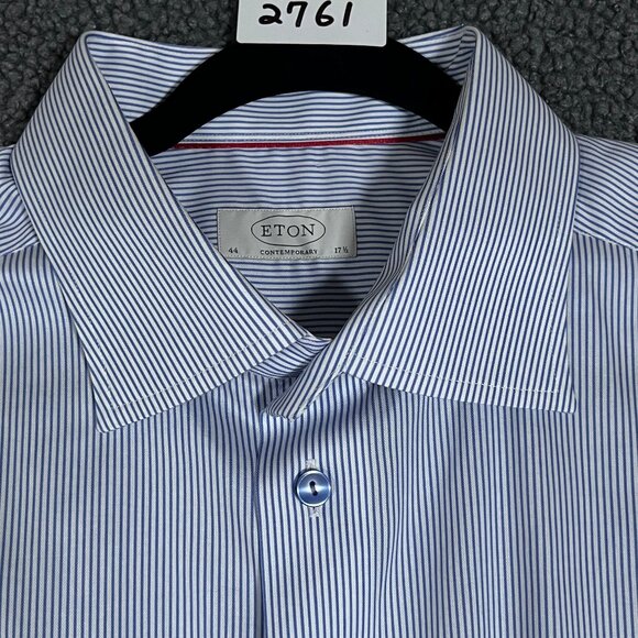 Eton Contemporary Striped Button Up Dress Shirt - Men's Size 44/17.5 White Blue - Picture 3 of 9